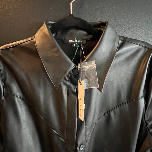 NWT Olivaceous Faux Leather Collared Dress - Picture 5 of 5